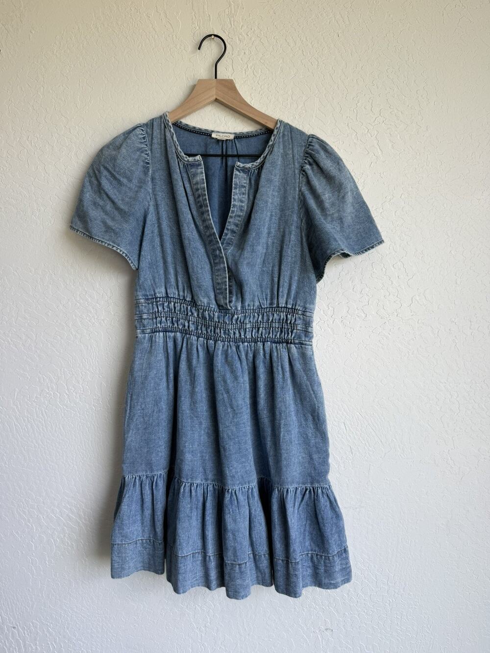 Anthropologie Pilcro Somerset Mini Dress Denim Edition Blue XS Cotton Tiered